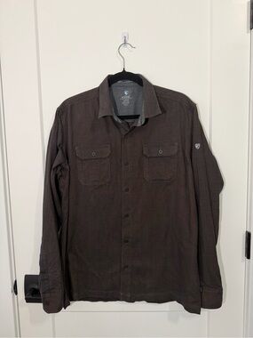 Kuhl Dillingr Flannel Shirt Men's L Brown Button Up Long Sleeve Outdoor Camping